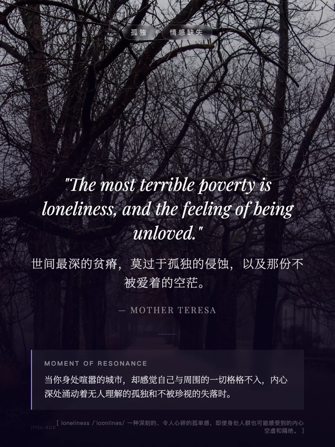 世间最深的贫瘠，莫过于孤独的侵蚀，以及那份不被爱着的空茫。