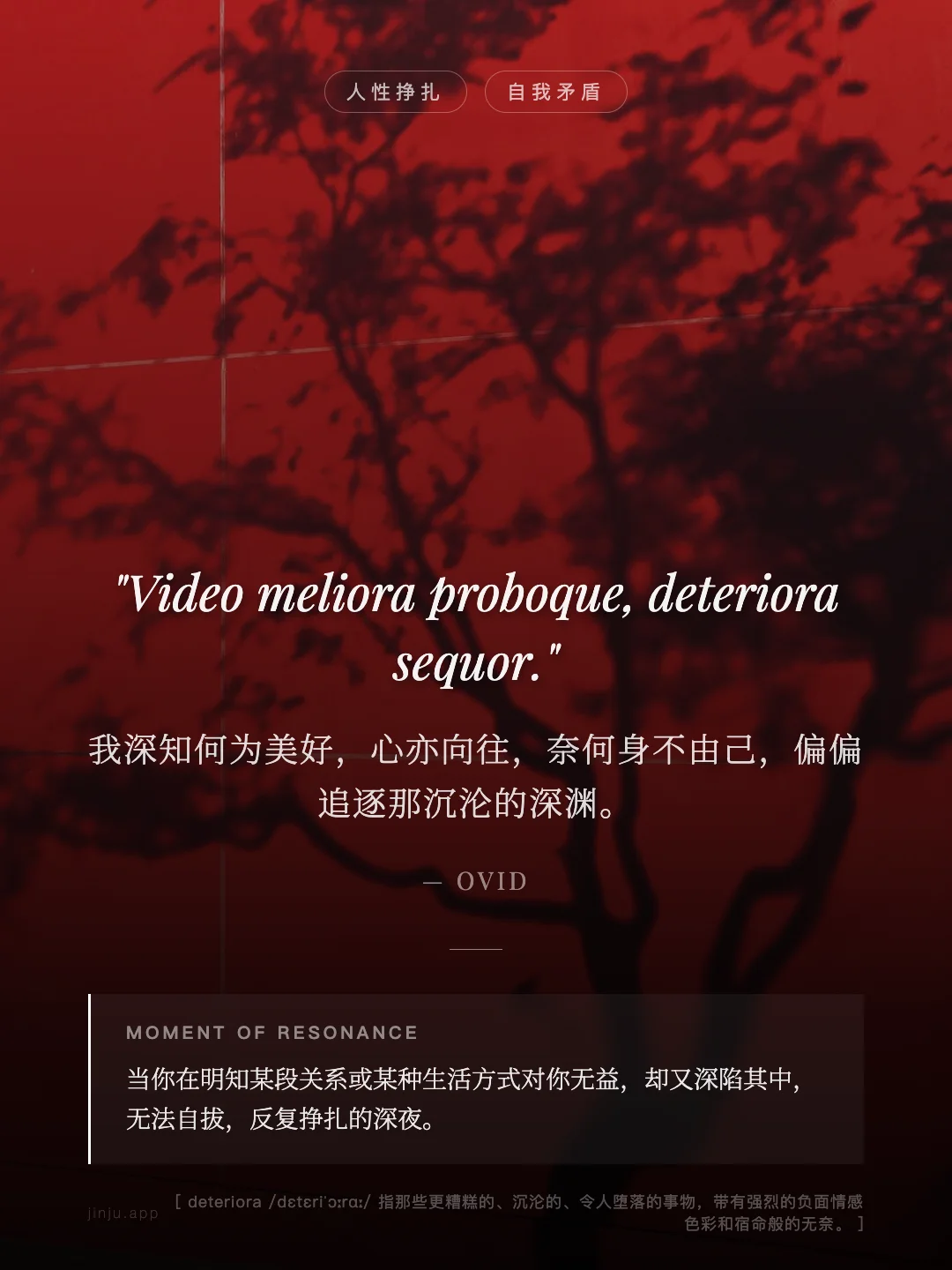 我深知何为美好，心亦向往，奈何身不由己，偏偏追逐那沉沦的深渊。