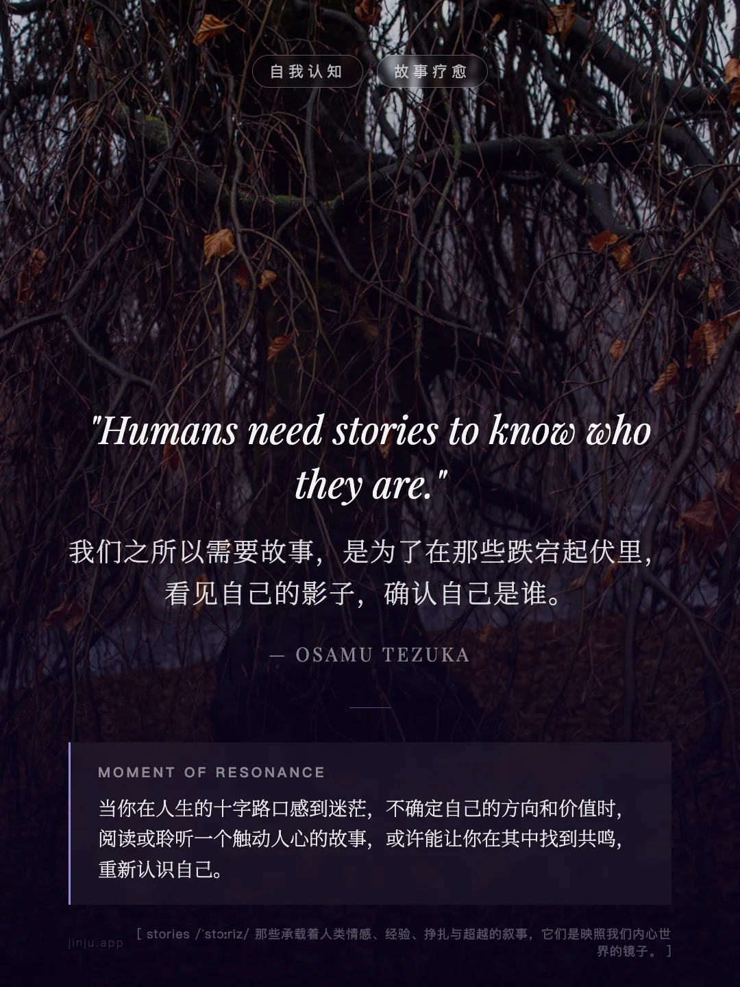 我们之所以需要故事，是为了在那些跌宕起伏里，看见自己的影子，确认自己是谁。