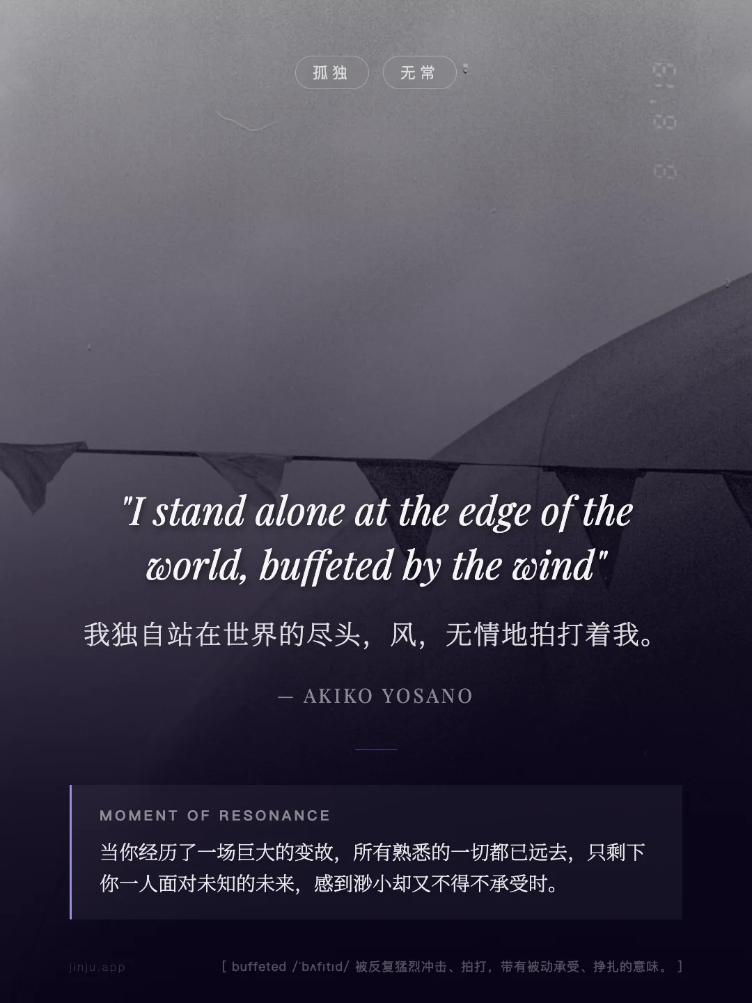我独自站在世界的尽头，风，无情地拍打着我。